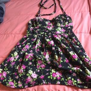 Floral fit and flare halter dress